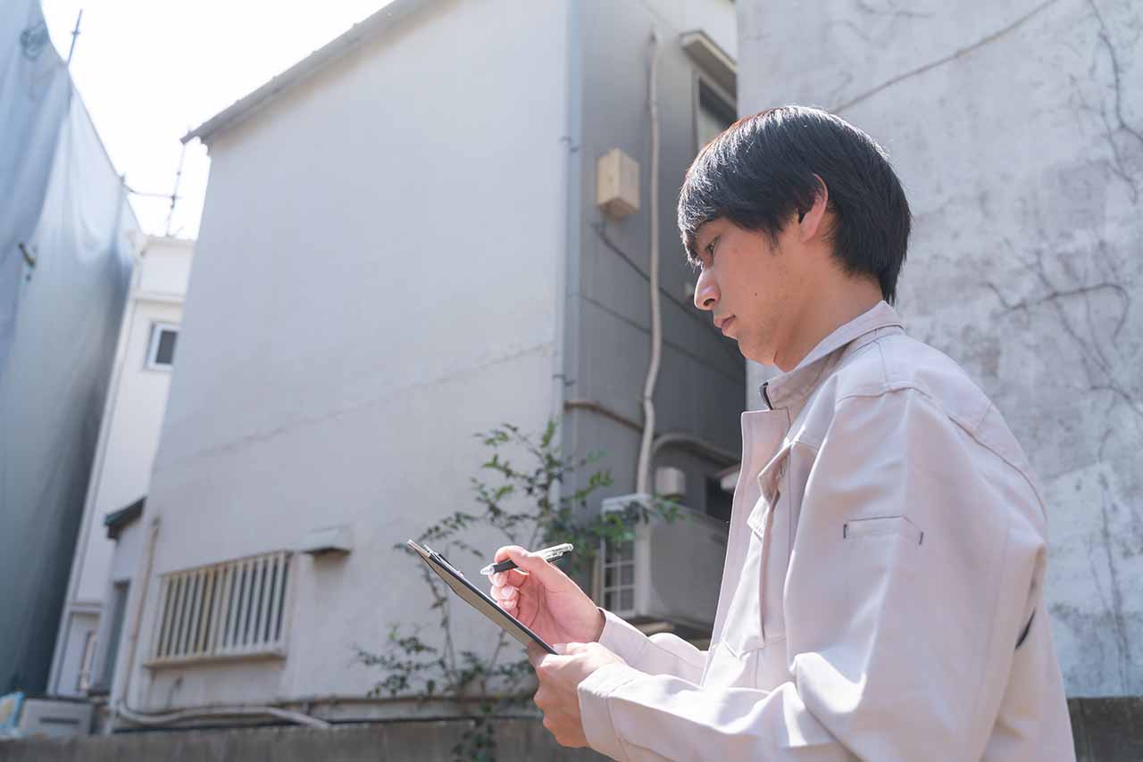 店舗・工場・共同住宅でのアスベスト調査風景